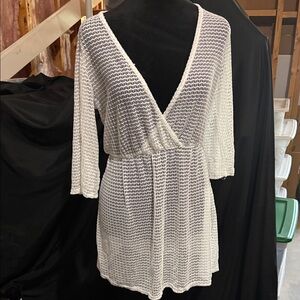 Jordan Taylor White Crochet V-Neck Swim Tunic Coverup